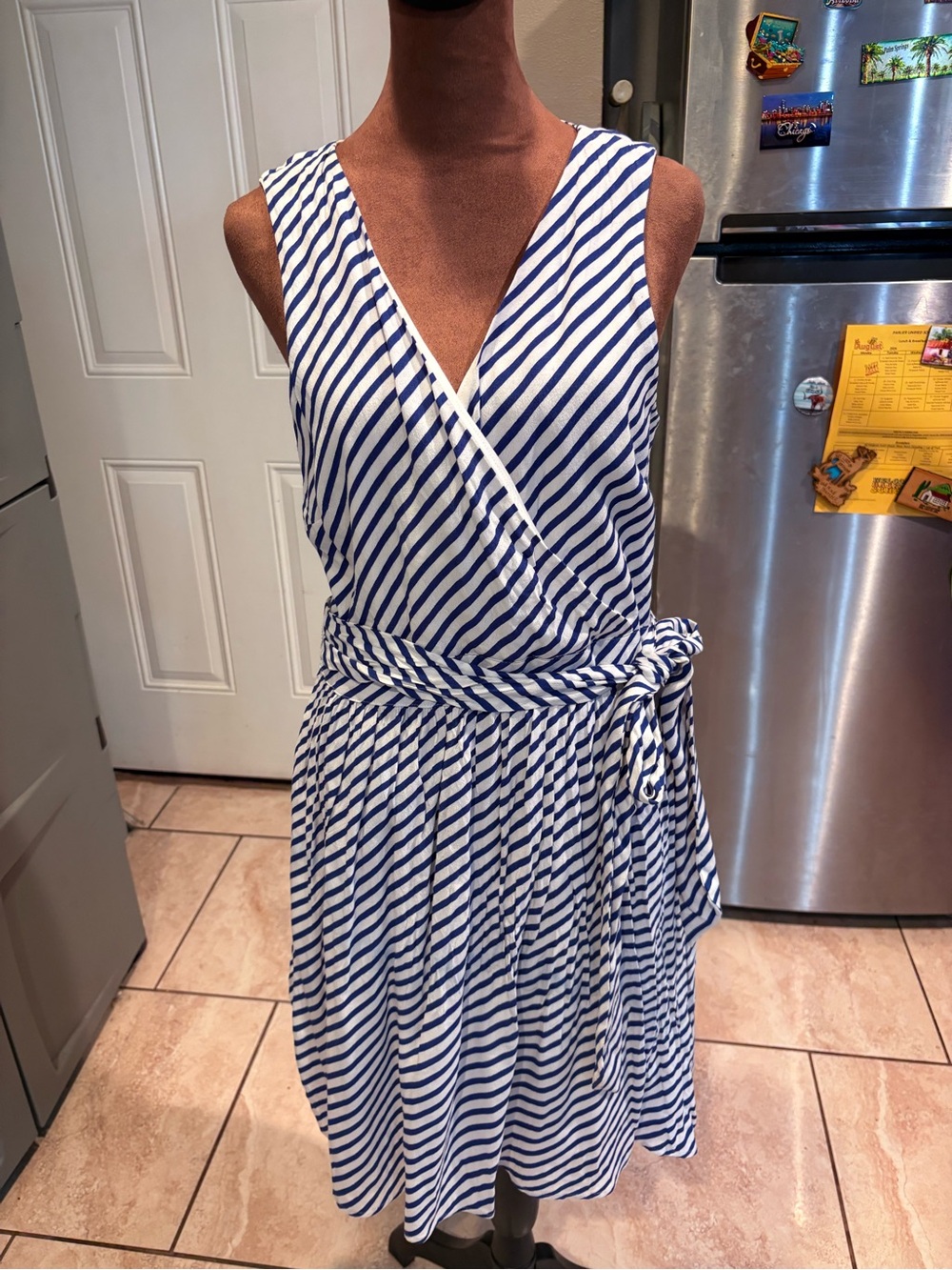 LOFT Blue and White Striped Wrap Dress